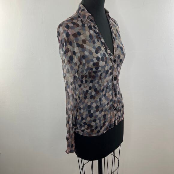 GIGUE Silk Blouse Beige Nude Brown Tone Polka Dot Button Down Blouse 38 - Picture 3 of 7